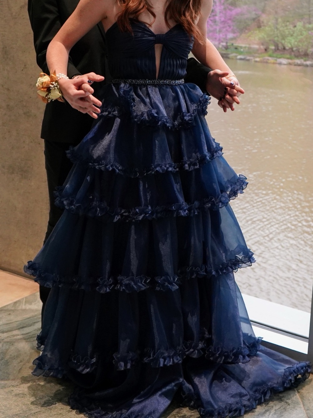 Ava Presley Navy blue strapless prom dress